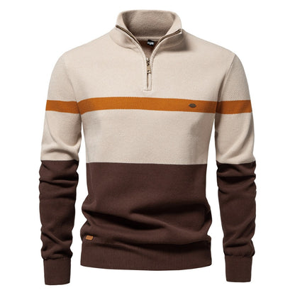 Men’s Half-Zip Stand Collar Knit Sweater – Colorblock Casual Pullover | SW135