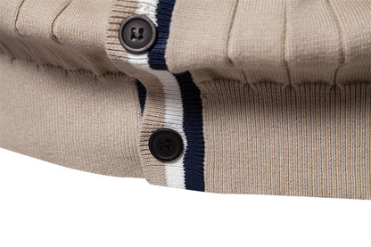 Men’s V-Neck Color-Trim Knit Cardigan – Casual Loose-Fit Buttoned Sweater for Autumn | SW199