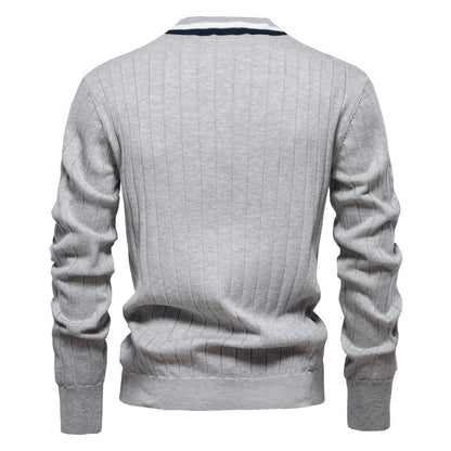 Men’s V-Neck Color-Trim Knit Cardigan – Casual Loose-Fit Buttoned Sweater for Autumn | SW199