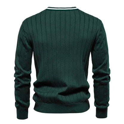 Men’s V-Neck Color-Trim Knit Cardigan – Casual Loose-Fit Buttoned Sweater for Autumn | SW199