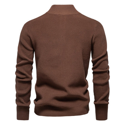 Men’s High-Neck Zip Cardigan Sweater – Solid Color Knit Pullover, Business Casual Warm Winter Jacket for Men | SW833