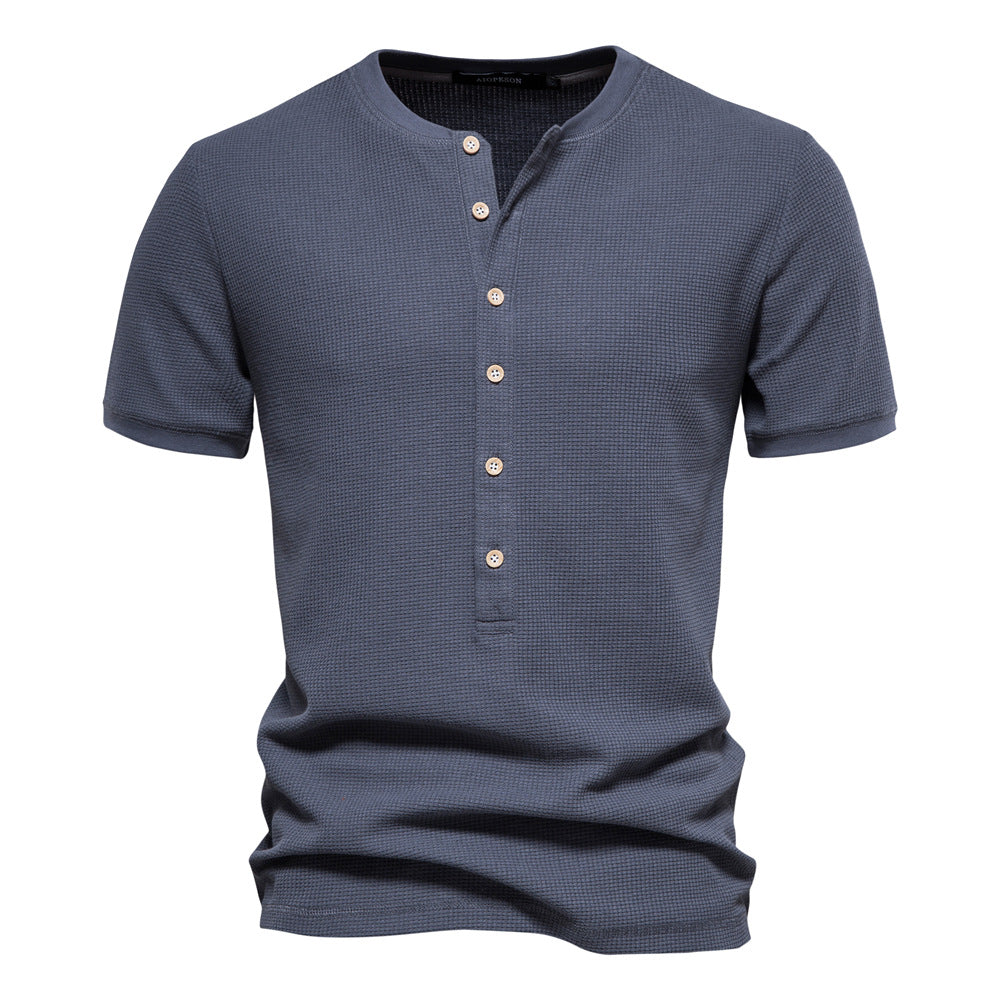 Men's Neckline Stitching Short Sleeve Solid Color Fit Summer T-Shirt | TS1076