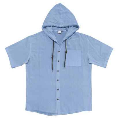 Men’s Linen Hooded Short Sleeve Shirt – Casual Loose Fit | YH-2454