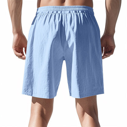 Men’s Linen Beach Shorts Washed Button Fly Relaxed Fit Five-Point Shorts | YH-WW9