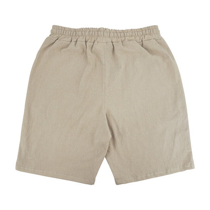 Men’s Linen Beach Shorts Washed Button Fly Relaxed Fit Five-Point Shorts | YH-WW9