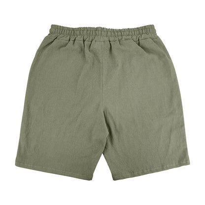 Men’s Linen Beach Shorts Washed Button Fly Relaxed Fit Five-Point Shorts | YH-WW9