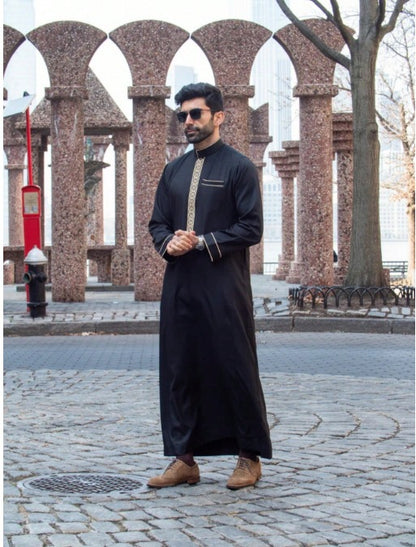 Men's Middle Eastern Long Sleeve Embroidered Dress Casual Ethnic Arab Thobe | 236521