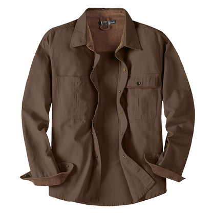 Men's Workwear Pure Cotton Corduroy Shirt with Contrast Color Lapel Plus Size Loose Fit Top | 3261
