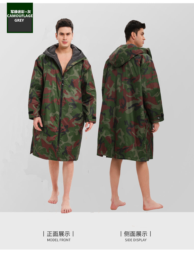 Unisex All-Season Camo Hooded Dry Robe- Waterproof Windproof Swim Parka with Towel Lining | BCM022