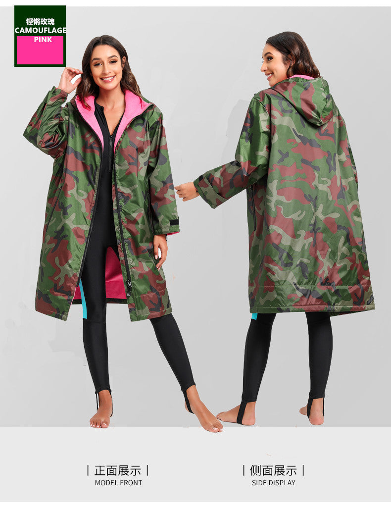 Unisex All-Season Camo Hooded Dry Robe- Waterproof Windproof Swim Parka with Towel Lining | BCM022