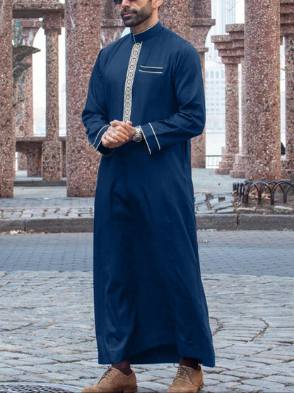Men's Middle Eastern Long Sleeve Embroidered Dress Casual Ethnic Arab Thobe | 236521