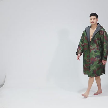 Unisex All-Season Camo Hooded Dry Robe- Waterproof Windproof Swim Parka with Towel Lining | BCM022