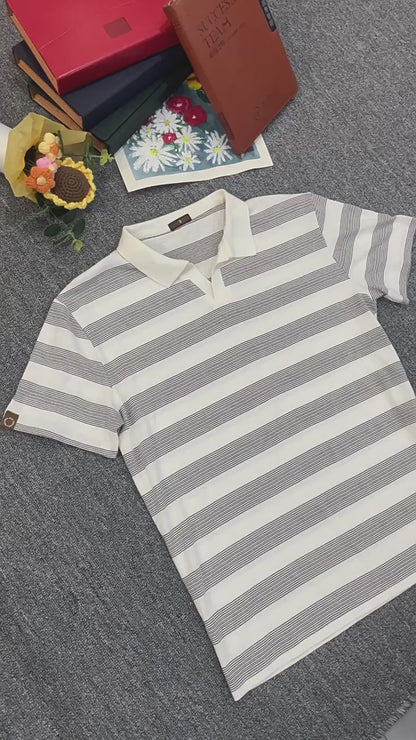 Men's Washed Stripe Polo Shirt - 2025 Summer Slim-Fit Cotton Blend Top | PL7225