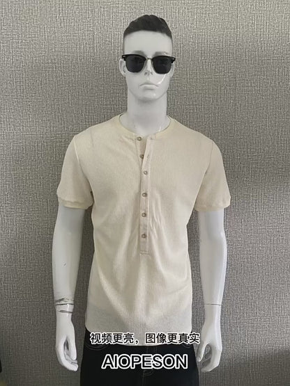 Men's Neckline Stitching Short Sleeve Solid Color Fit Summer T-Shirt | TS1076