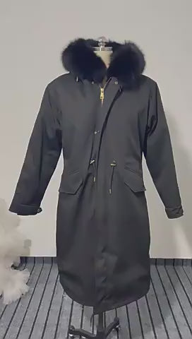 Genuine Premium Fox Fur Hooded Warm Parka Jacket Real Mink Fur Lining Overcoat | 209