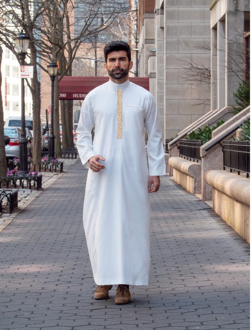 Men's Middle Eastern Long Sleeve Embroidered Dress Casual Ethnic Arab Thobe | 236521