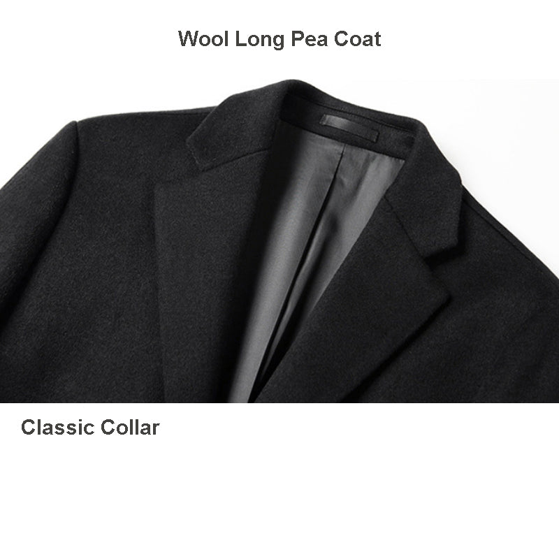 Men’s Premium Wool Overcoat Long Slim Fit Pea Trench Coat | xz5903