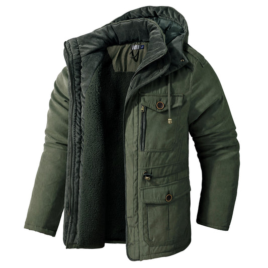 Thick Hooded Lamb Wool Men's Premium Multipockets Jacket | 3256