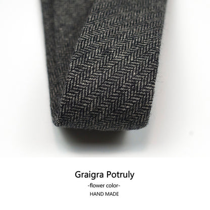 Wool Cashmere Neck Tie for Men Plaid Causal Formal Skinny Tweed Pattern | Y-112
