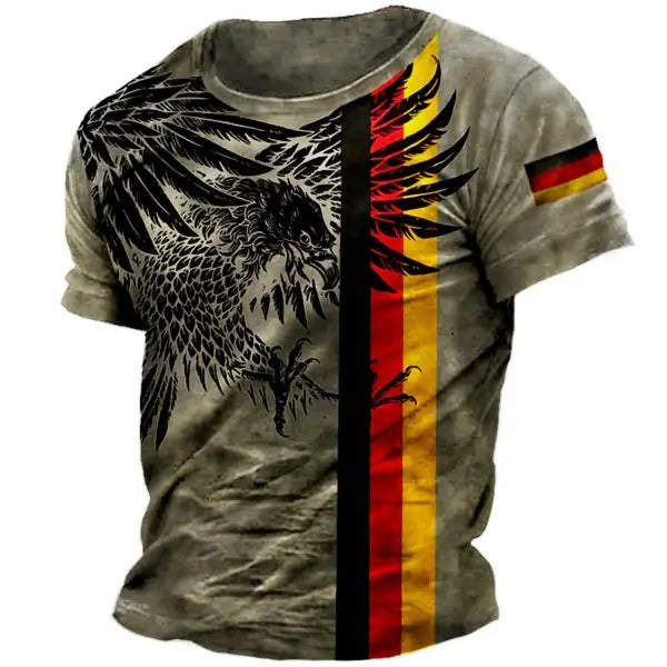 Men's Outdoor Vintage German Flag Eagle Print T-Shirt | G0DF