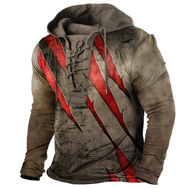 Men's Vintage Outdoor Tactical Lace-Up Hooded T-Shirt | 6PH2