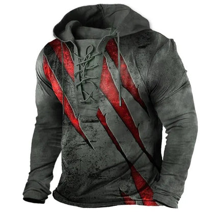 Men's Vintage Outdoor Tactical Lace-Up Hooded T-Shirt | 6PH2
