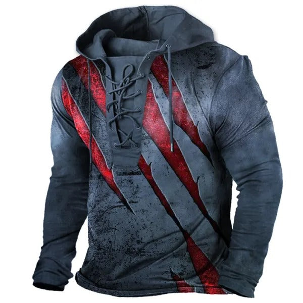 Men's Vintage Outdoor Tactical Lace-Up Hooded T-Shirt | 6PH2