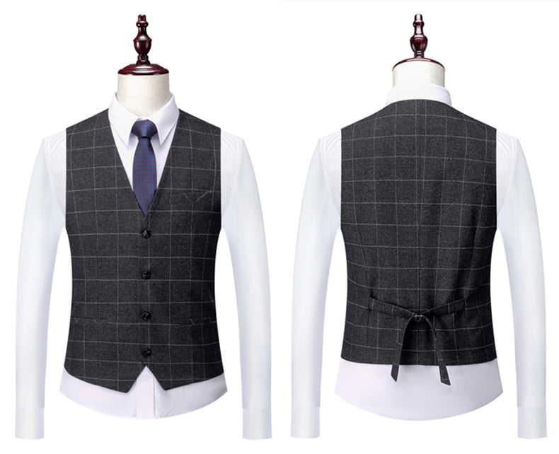 Dark Grey Mens 3 Piece Slim fit Checked Suit Breasted Vintage Suits | 1707