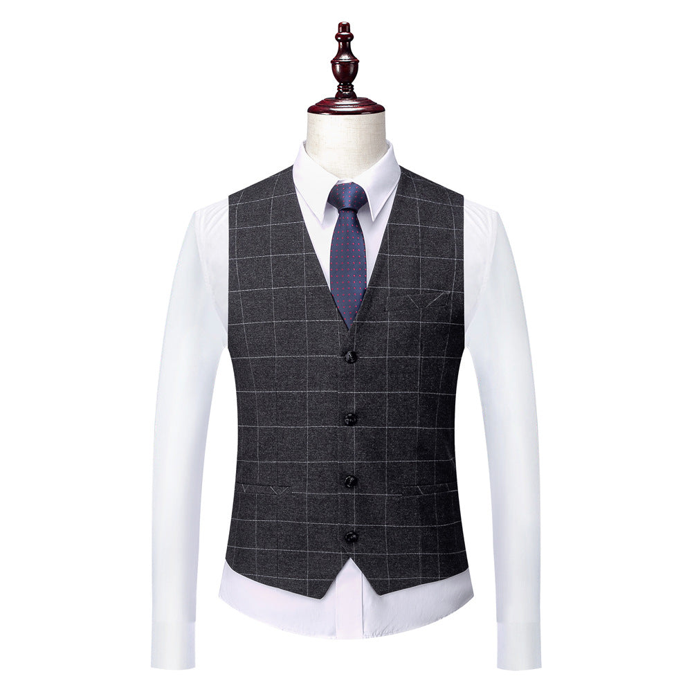 Dark Grey Mens 3 Piece Slim fit Checked Suit Breasted Vintage Suits | 1707