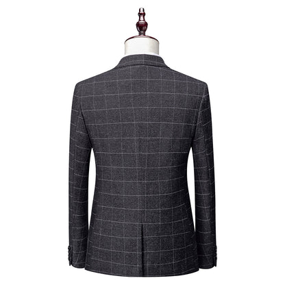 Dark Grey Mens 3 Piece Slim fit Checked Suit Breasted Vintage Suits | 1707