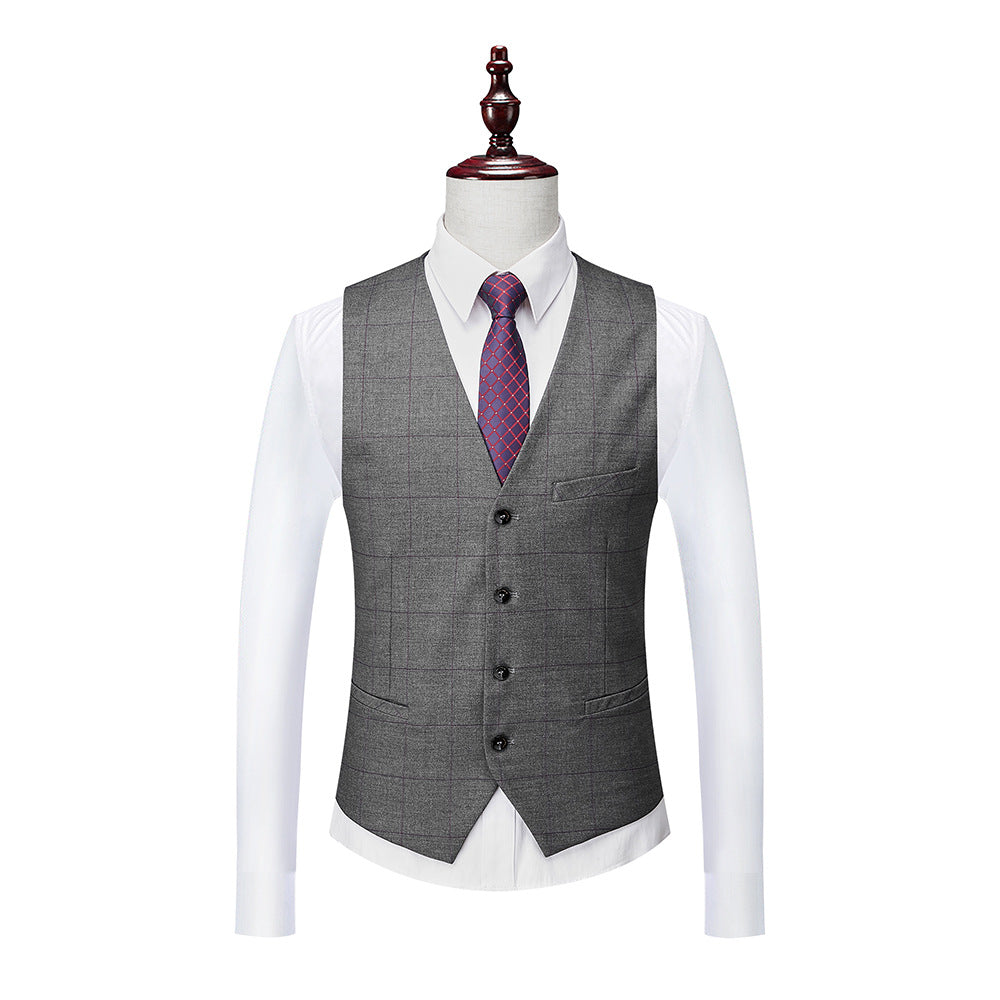 Men's Plaid Slim Fit 3 Piece Suit One Button Business Wedding Prom Suits Blazer Tux Vest & Trousers | 1727