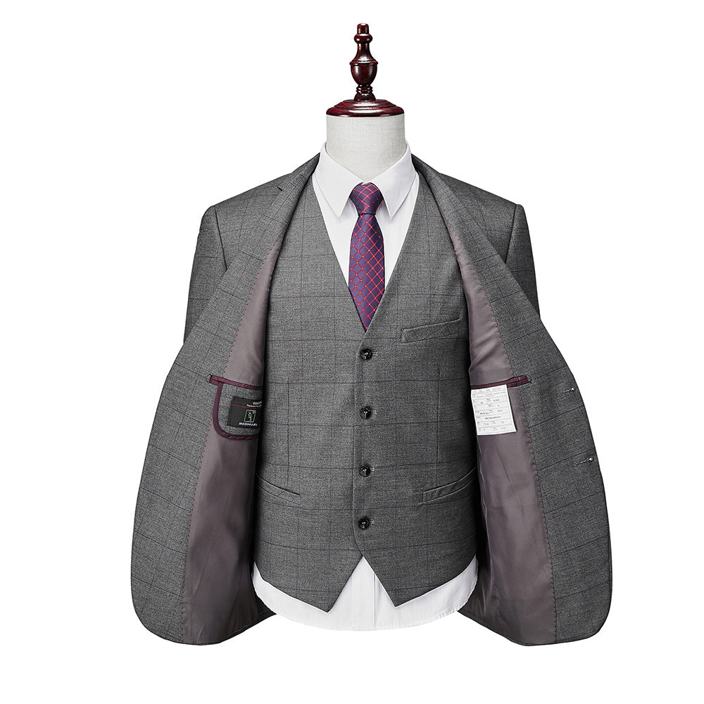 Men's Plaid Slim Fit 3 Piece Suit One Button Business Wedding Prom Suits Blazer Tux Vest & Trousers | 1727