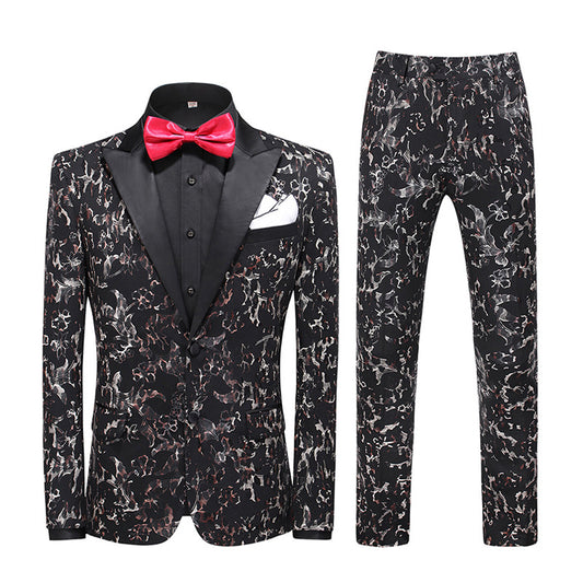 Men's Two-piece Slim Fit Pattern Business Suit Fitted Groomsmen Dress Elegant Tuxedo | C317-TZ107