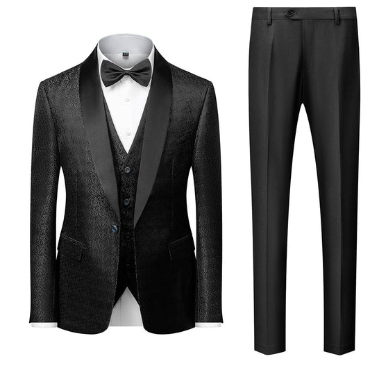 Men's Black Elegant Jacquard 3 Piece Suit Tuxedo - 1953