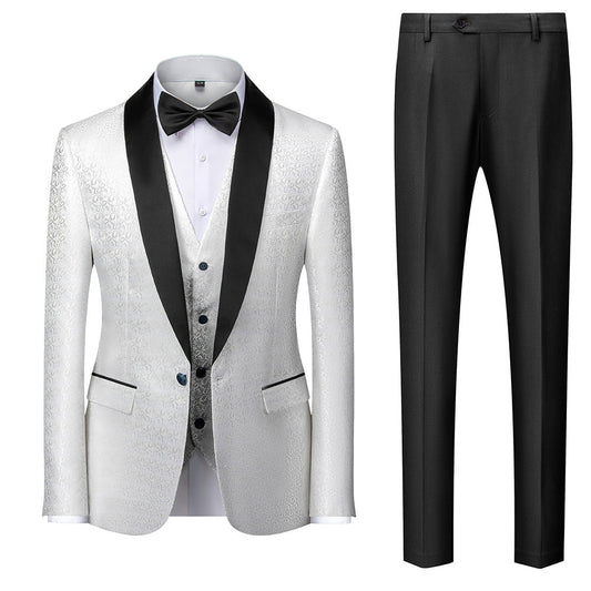 Premium Quality Men's White Elegant Jacquard 3 Piece Suit Tuxedo-1953