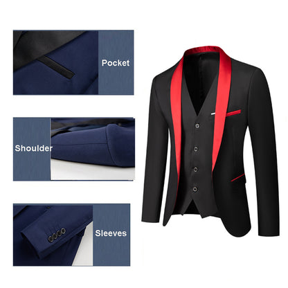 Mens 3-Pieces Suit Shawl Lapel One Button Tuxedo Smart Fit Set | 1988