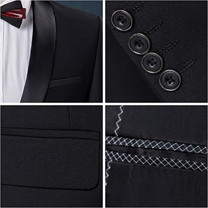 Mens 3-Pieces Suit Shawl Lapel One Button Tuxedo Smart Fit Set | 1988