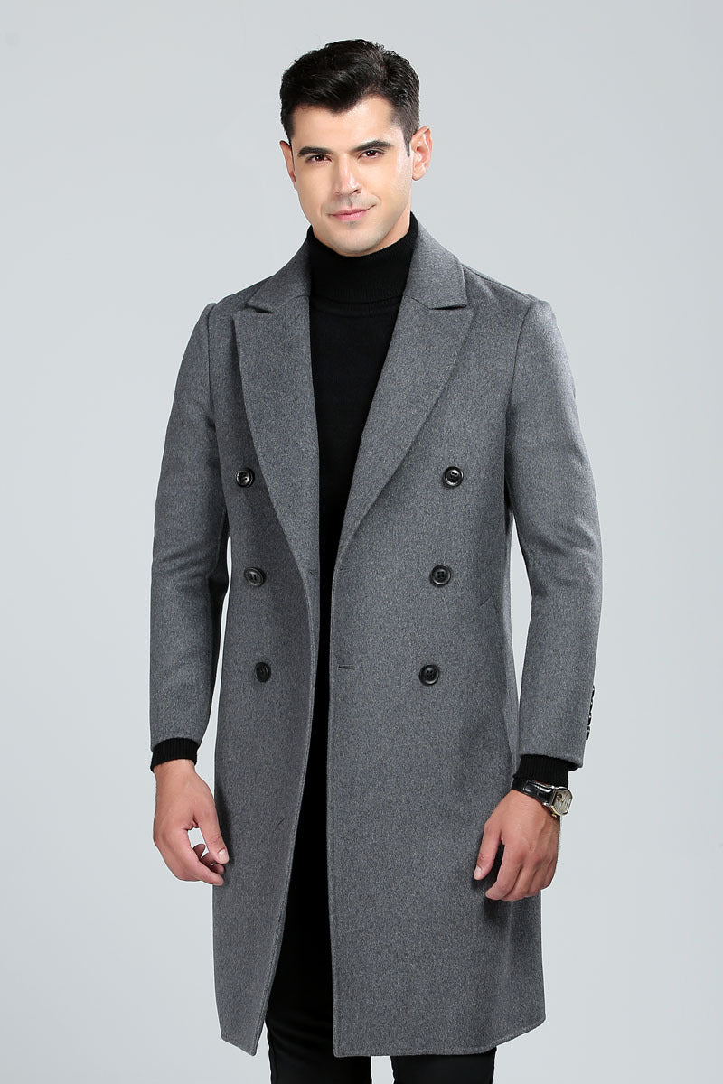 Men's Premium Quality Australian Wool Blend Double Breasted Long Trench Coat | XZ338