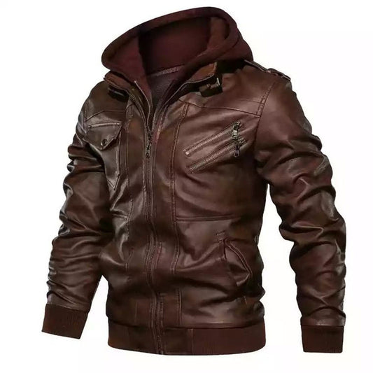 Men's Premium Quality PU Leather Hooded Jacket | 9270