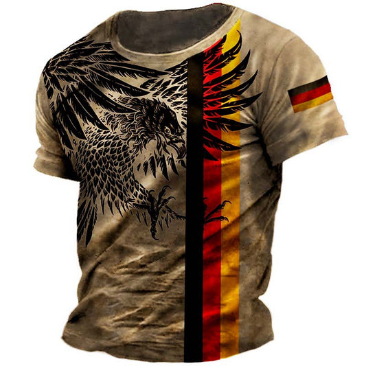 Men's Outdoor Vintage German Flag Eagle Print T-Shirt | G0DF