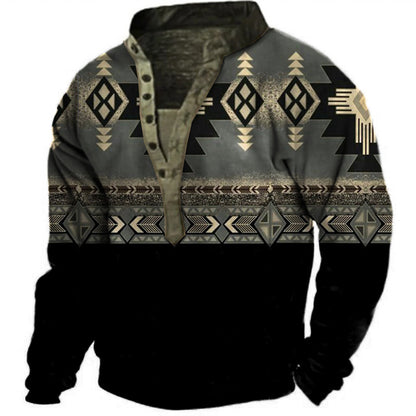 Men's Ethnic Totem Print Henley Collar Sweatshirt | IW6S