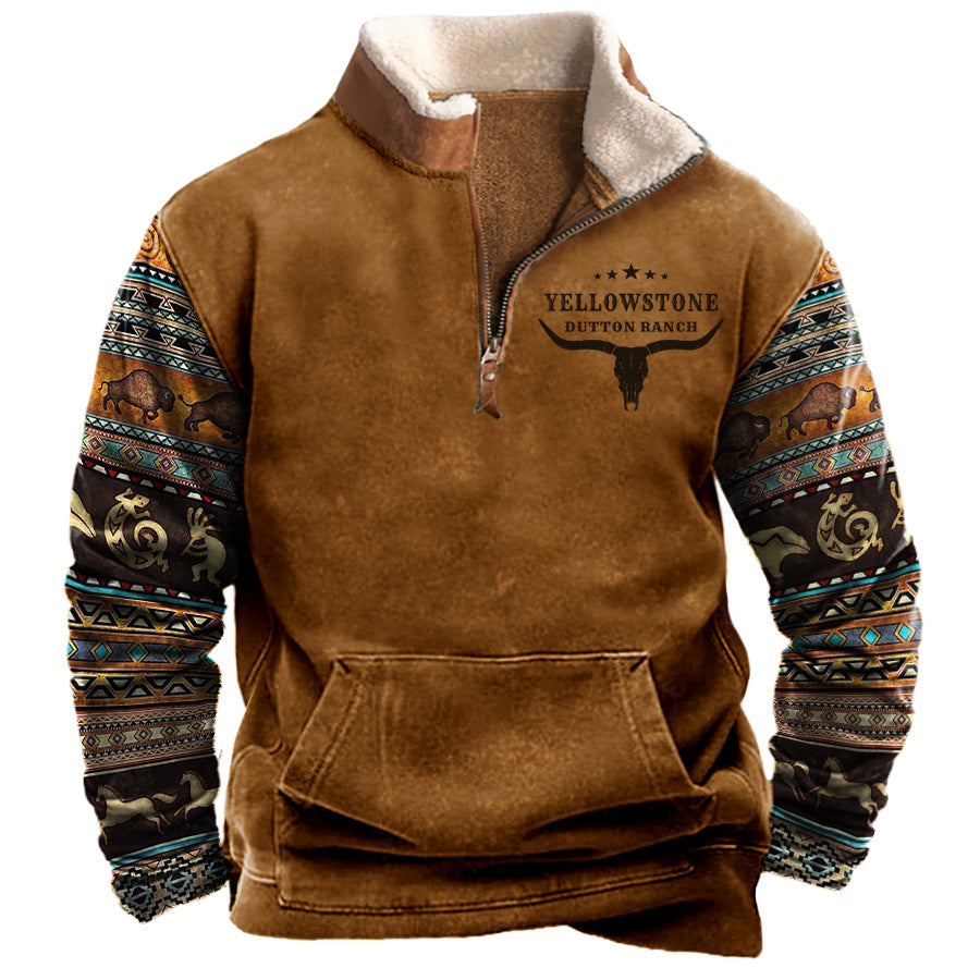 Felpa con cappuccio e cerniera vintage Western Yellowstone Colorblock da uomo, taglia grande | 99O9