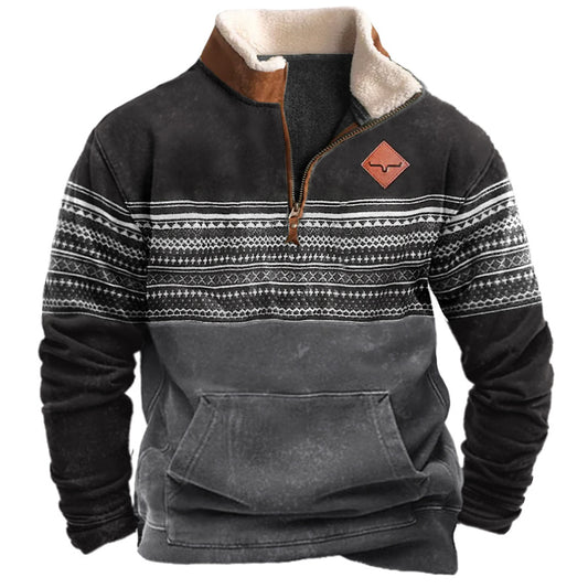 Men's Vintage Western Ethnic Stand Collar Long Sleeves Sweatshirt | EV29