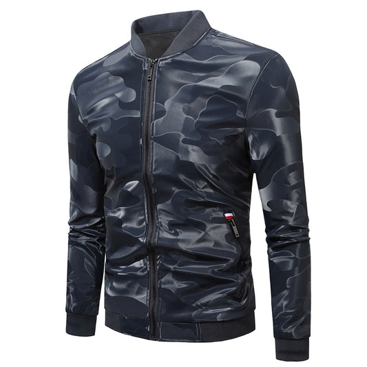 Men's Camouflage Quick Dry Stylish Jacket Slim Fit Leather Coat | JK86