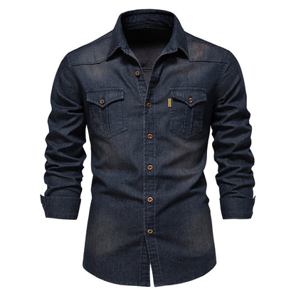 Men's Slim Fit Smart Casual Long Sleeve Jeans Shirt | AX-6003