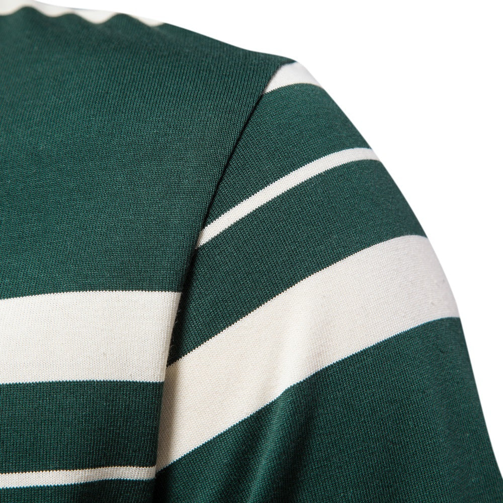 Men's Casual Golf Long Sleeve Half Zip Striped Polo Shirt | PL218