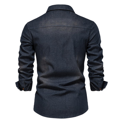 Men's Slim Fit Smart Casual Long Sleeve Jeans Shirt | AX-6003