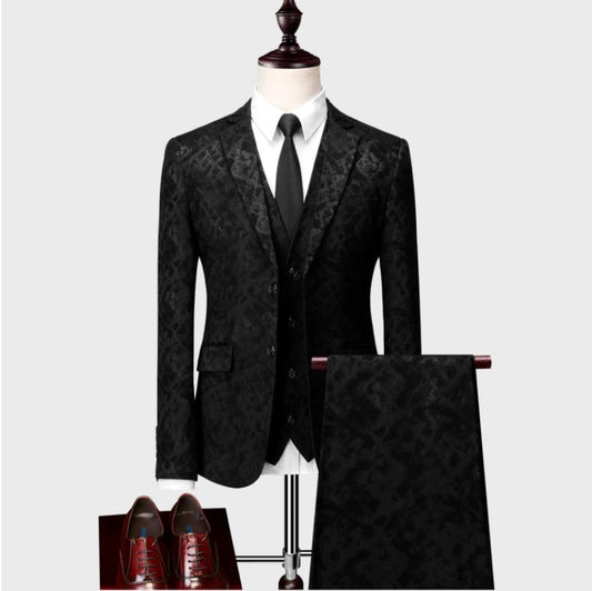 Men's Printed 3 Pieces Casual Suit Smart & Slim Fit 2 Buttons Dress | 3002-991
