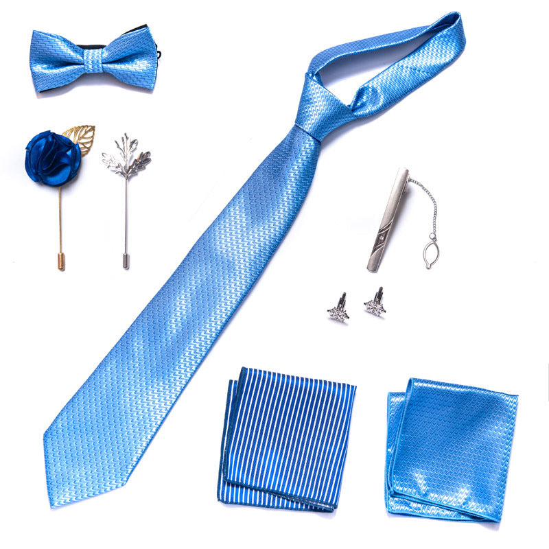 Men's Silk Necktie Solid Plain Tie and Pocket Square Cufflink Set  | LB205