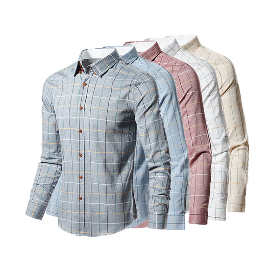 Men's Slim-Fit Long-Sleeve Plaid Twill Shirt